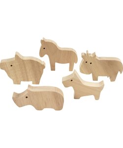 Houten dieren H: 3-14,5 cm, dikte 2 cm, 10st Boerderij,