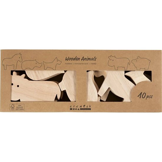 Creativ Company Houten dieren H: 3-14,5 cm, dikte 2 cm, 10st Boerderij,