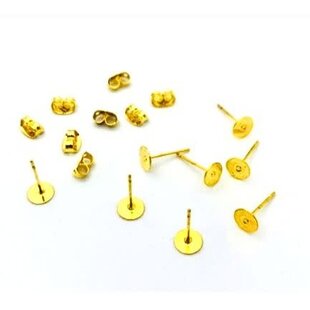 Oorstekers met platte voorkant 6mm, 4 paar, goudkleurig,