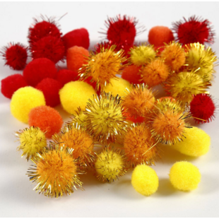 Pompons Rood, Geel 15-20mm 48st