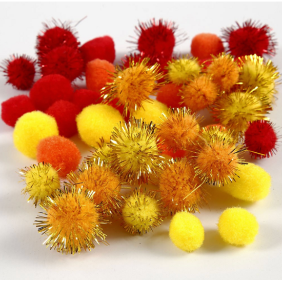 Creotime Pompons Rood, Geel 15-20mm 48st