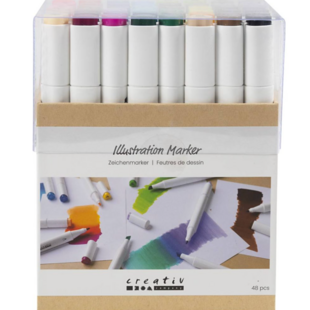 Marker op Alcoholbasis Lijndikte 1-8 mm Standaardkleuren 48st