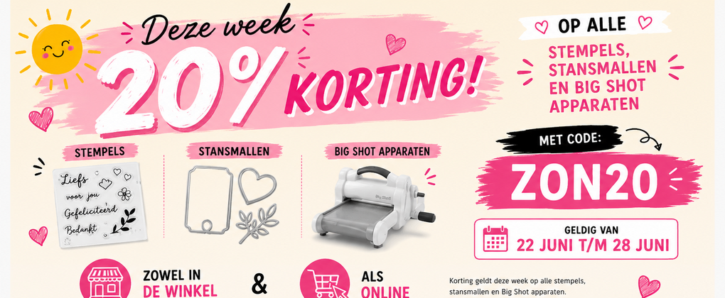20% korting op stempels, stansmallen en big shot apparaten 