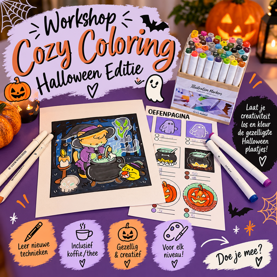 Creaflex Workshop Cozy coloring Halloween, Donderdag 15 Oktober 13:30 tot 16:00u