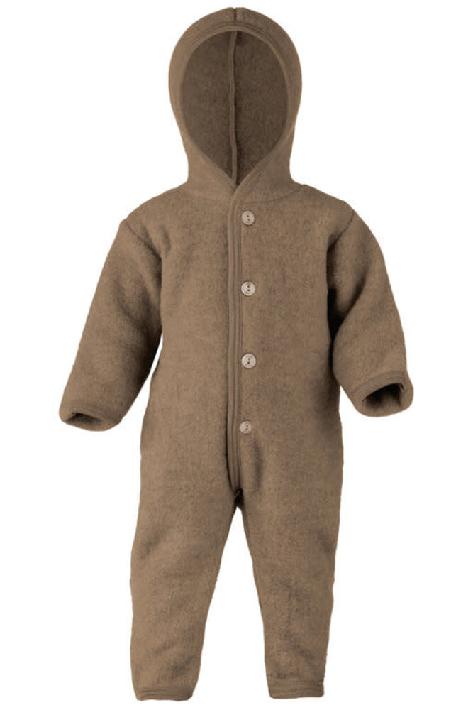 Engel Engel Natur: Hooded overall with wooden buttons Walnut Melange Engel Engel Natur: Hooded overall with wooden buttons Walnut Melange