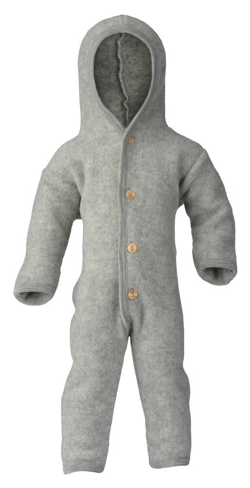 Engel Engel | Hooded overall with wooden buttons | Light grey melange Engel Engel | Hooded overall with wooden buttons | Light grey melange