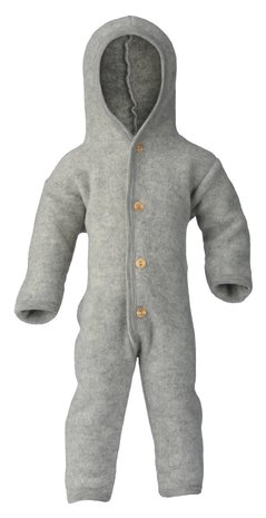 Engel Engel | Hooded overall with wooden buttons | Light grey melange Engel Engel | Hooded overall with wooden buttons | Light grey melange