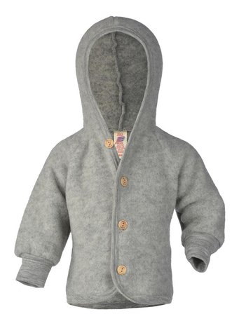 Engel Engel | Hooded jacket with wooden buttons | Light grey melange Engel Engel | Hooded jacket with wooden buttons | Light grey melange