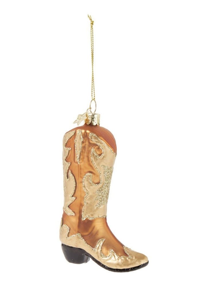 Vondels Vondels: Brown Gold Glitter Cowboy Boot kersthanger 10,5 cm