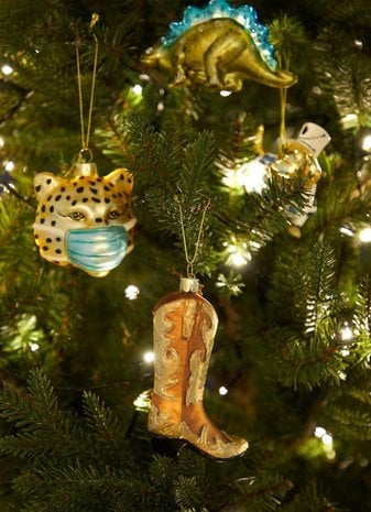 Vondels Vondels: Brown Gold Glitter Cowboy Boot kersthanger 10,5 cm