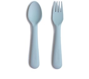 Mushie Mushie: Kinderlepel en vork - powder blue Mushie Mushie: Kinderlepel en vork - powder blue
