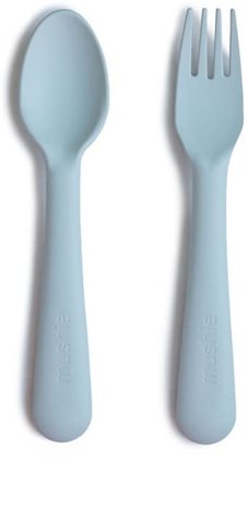 Mushie Mushie: Kinderlepel en vork - powder blue