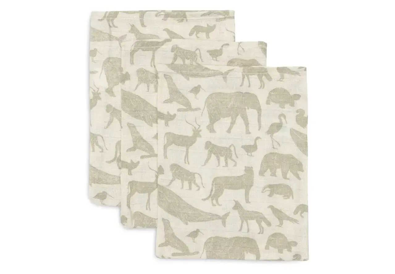 Jollein Jollein | Hydrofiel Washandje | Animals | Olive Green | 3 Stuks