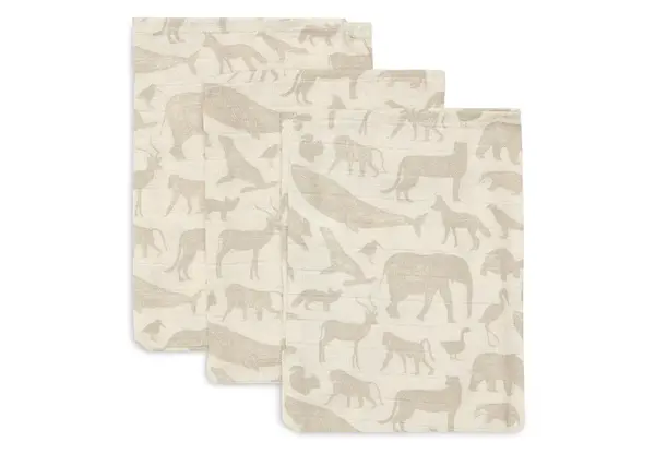 Jollein Jollein | Hydrofiel Washandje Animals |Nougat | 3 Stuks