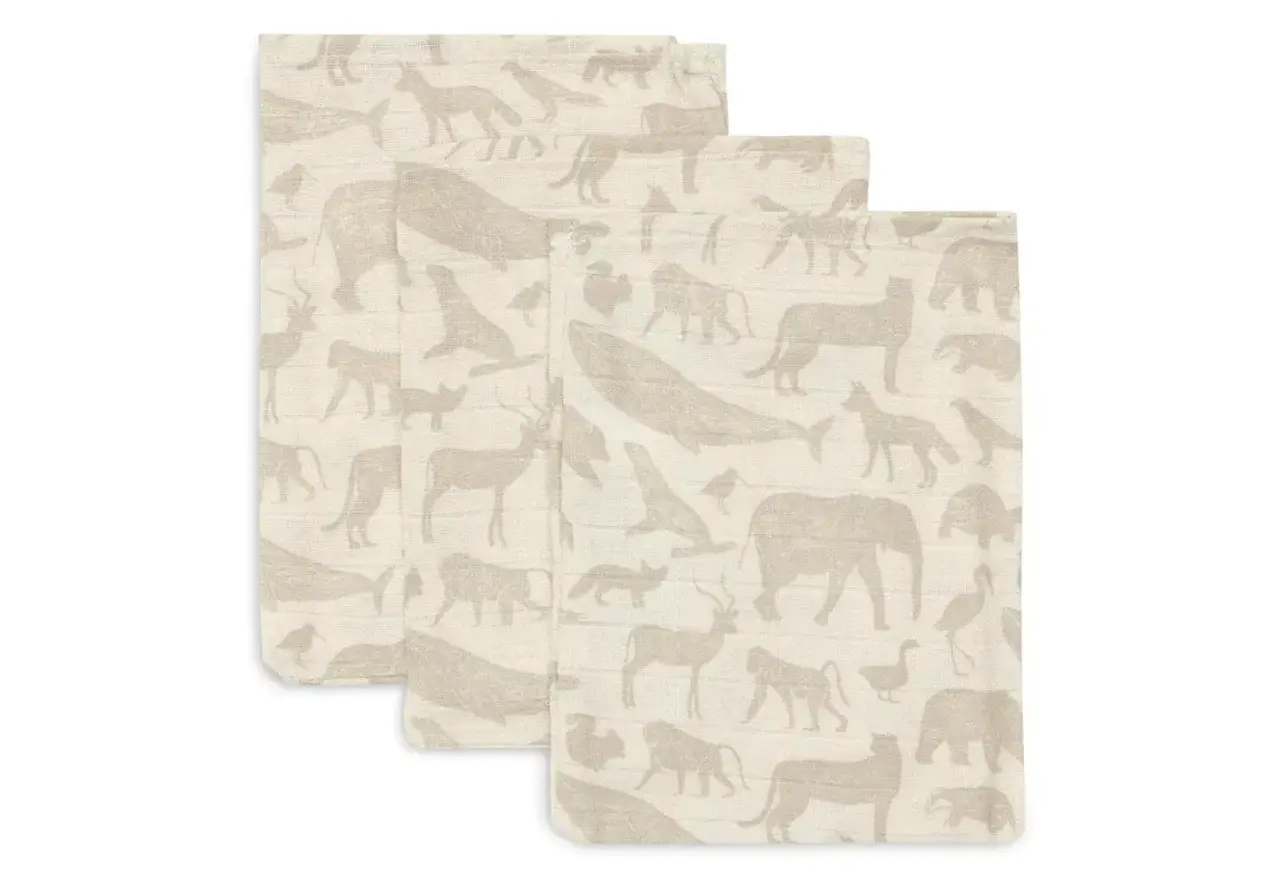 Jollein Jollein | Hydrofiel Washandje Animals |Nougat | 3 Stuks