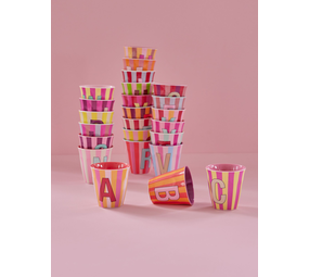 Rice Everyday Magic Rice | Melamine Full Alphabet Pink stripes | Medium 250ml Rice Everyday Magic Rice | Melamine Full Alphabet Pink stripes | Medium 250ml