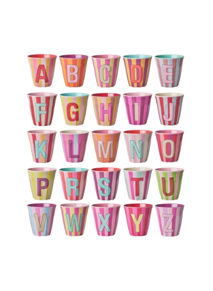 Rice Everyday Magic Rice | Melamine Full Alphabet Pink stripes | Medium 250ml