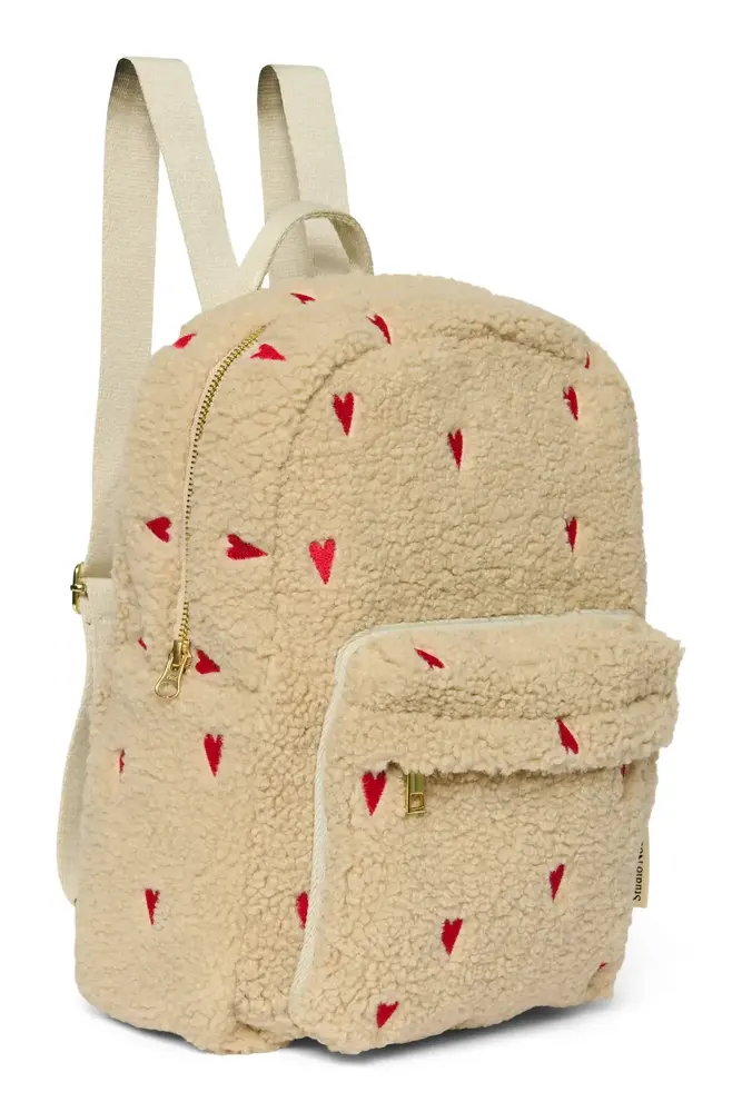 Studio Noos Studio Noos | Ecru Teddy Hearts | Midi Backpack with Front Pocket