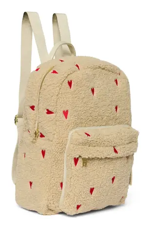 Studio Noos Studio Noos | Ecru Teddy Hearts | Midi Backpack with Front Pocket