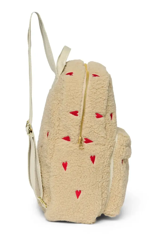 Studio Noos Studio Noos | Ecru Teddy Hearts | Midi Backpack with Front Pocket