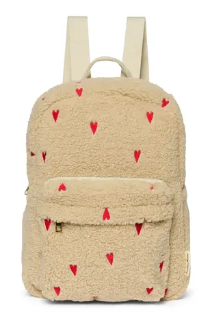 Studio Noos Studio Noos | Ecru Teddy Hearts | Midi Backpack with Front Pocket