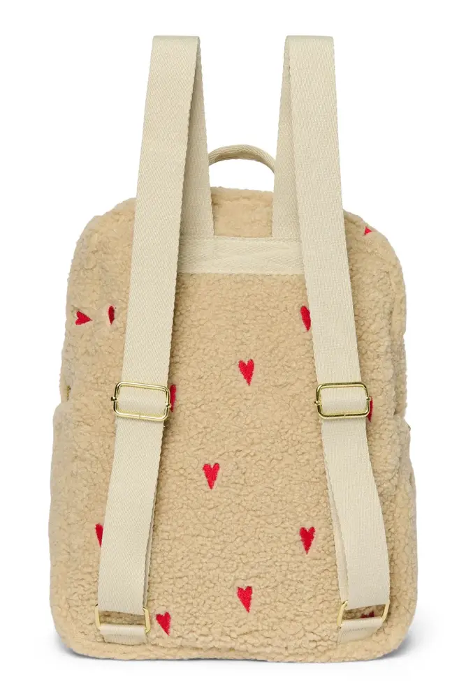 Studio Noos Studio Noos | Ecru Teddy Hearts | Midi Backpack with Front Pocket