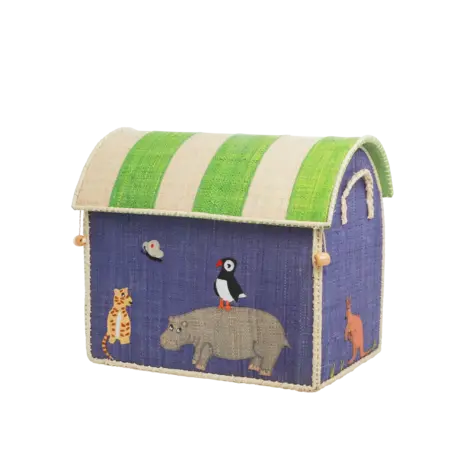 Rice Everyday Magic Rice | Klein Raffia Opberghuis | Blauw | Animal Theme