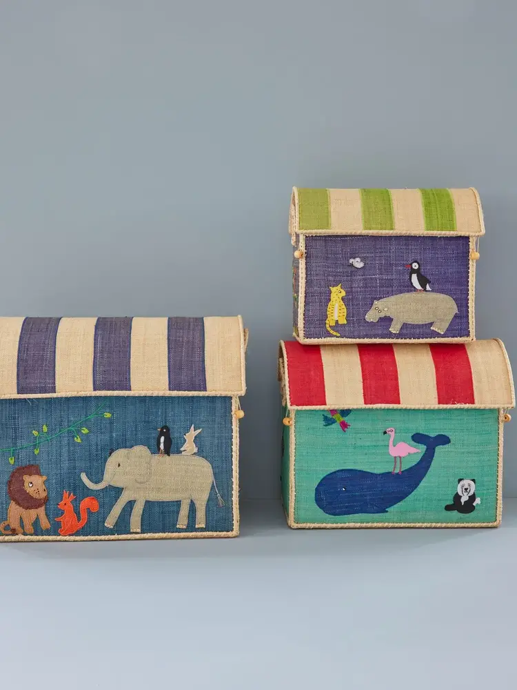Rice Everyday Magic Rice | Klein Raffia Opberghuis | Blauw | Animal Theme