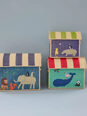 Rice Everyday Magic Rice | Klein Raffia Opberghuis | Blauw | Animal Theme