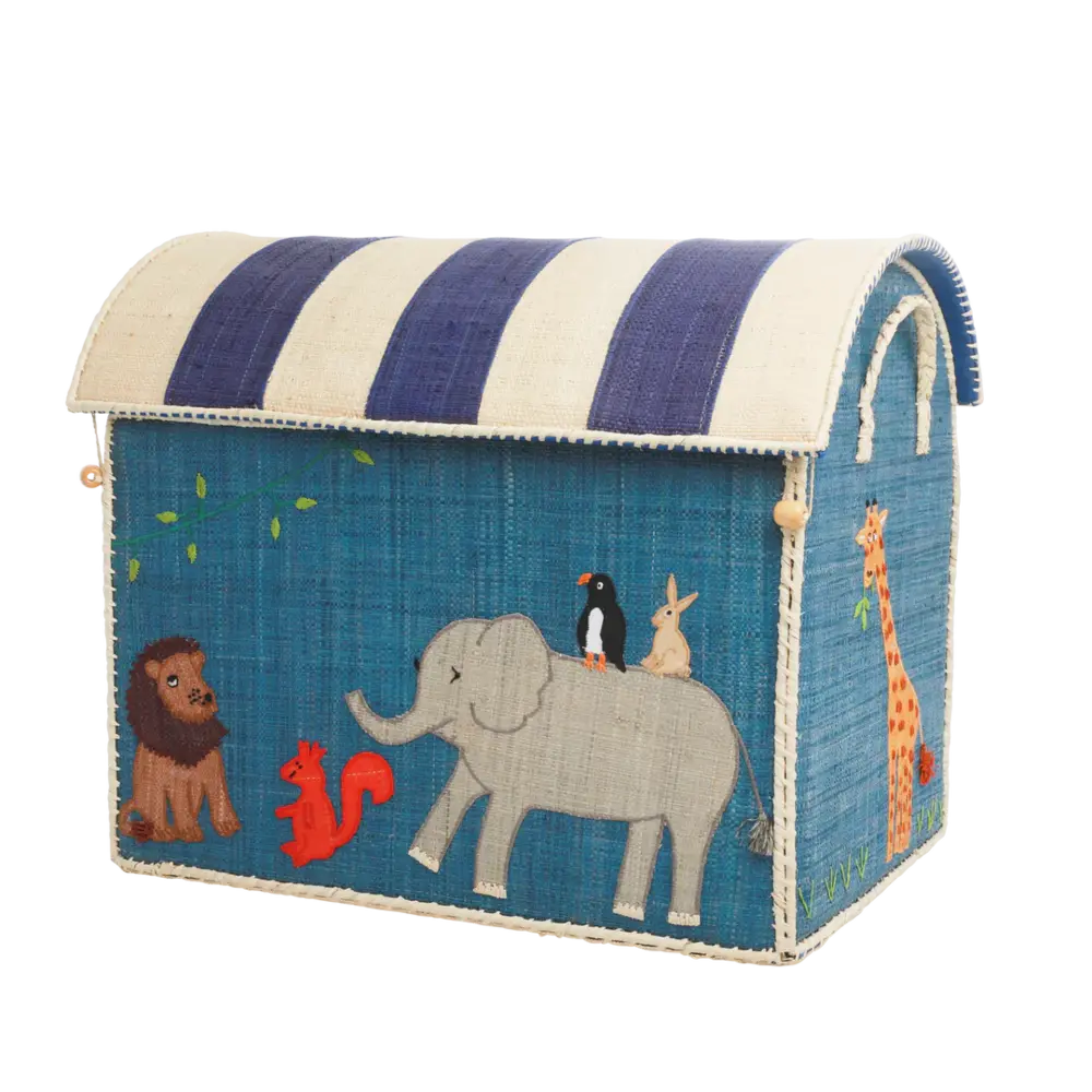Rice Everyday Magic Rice | Groot Raffia Opberghuis | Blauw | Animal Theme