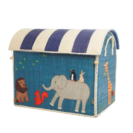 Rice Everyday Magic Rice | Groot Raffia Opberghuis | Blauw | Animal Theme