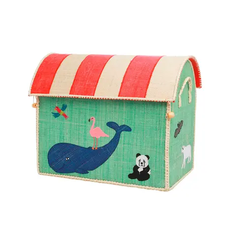 Rice Everyday Magic Rice | Middelgroot Raffia Opberghuis | Blauw | Animal Theme