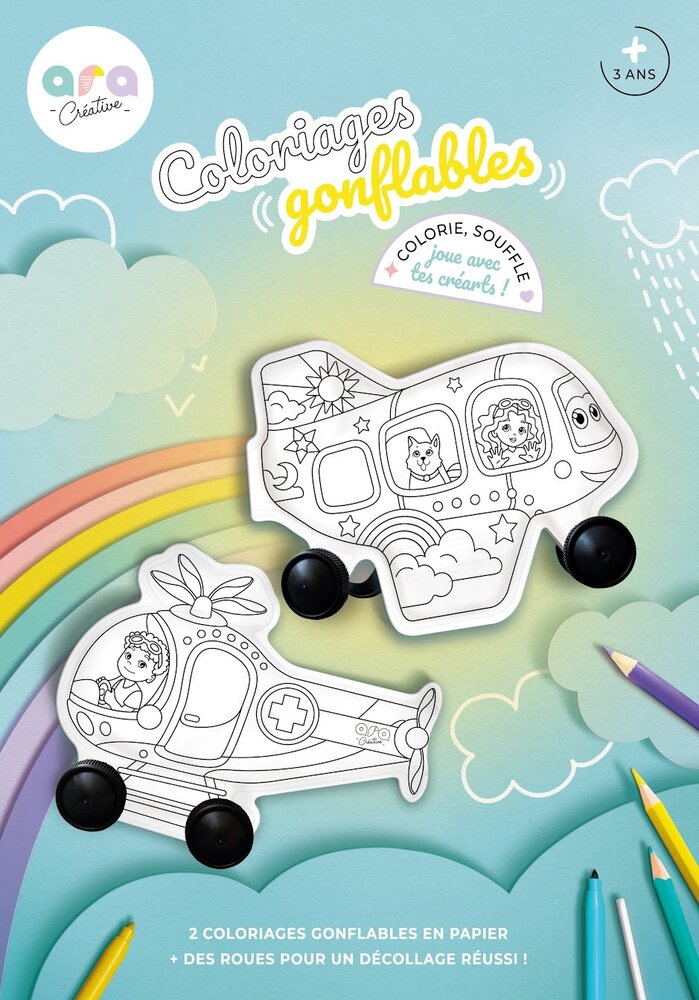 Ara creative Ara Creative | Opblaasbare kleurplaten Helicopter & Vliegtuig met wielen Ara creative Ara Creative | Opblaasbare kleurplaten Helicopter & Vliegtuig met wielen