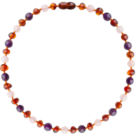 Barnsteen Barnsteen | Ketting | Glimmend | Baroque Cognac/Rose Quartz/Amethyst | 32 cm