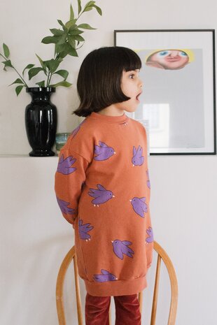 Lötiekids Lötiekids | Birds Long Sweatdress | Clay Lötiekids Lötiekids | Birds Long Sweatdress | Clay