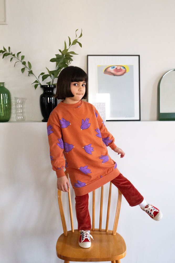 Lötiekids Lötiekids | Birds Long Sweatdress | Clay Lötiekids Lötiekids | Birds Long Sweatdress | Clay