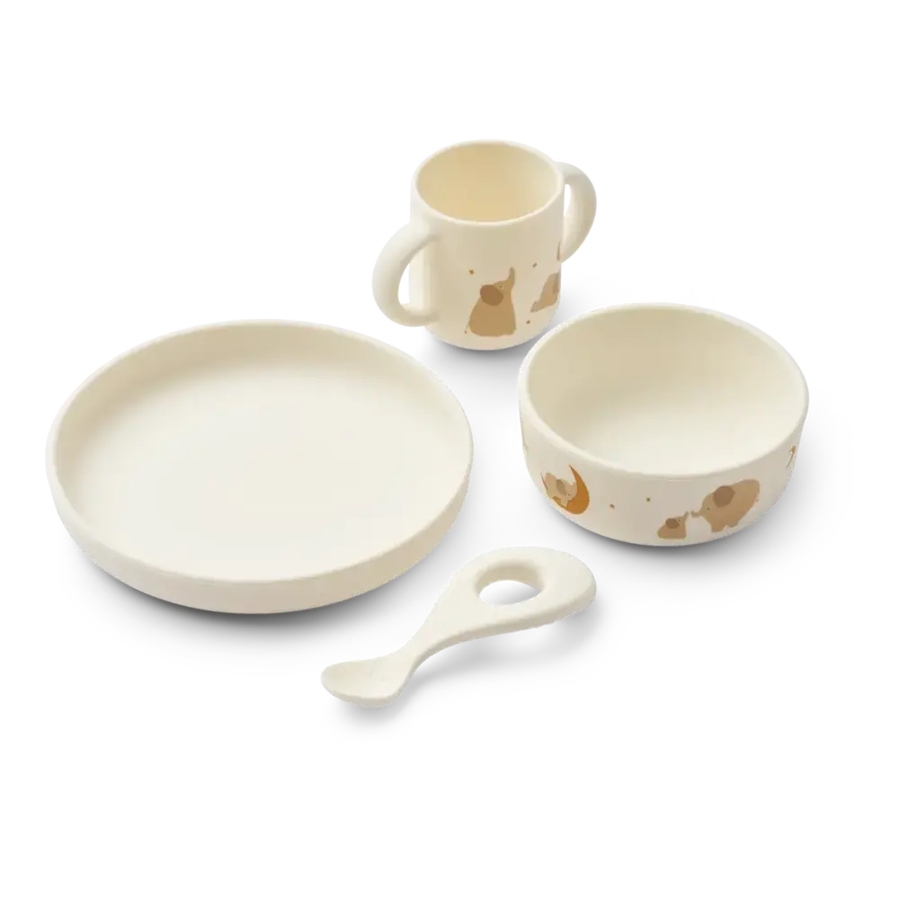 Liewood Liewood | Vivi printed tableware set | Elephant / Creme de la creme Liewood Liewood | Vivi printed tableware set | Elephant / Creme de la creme