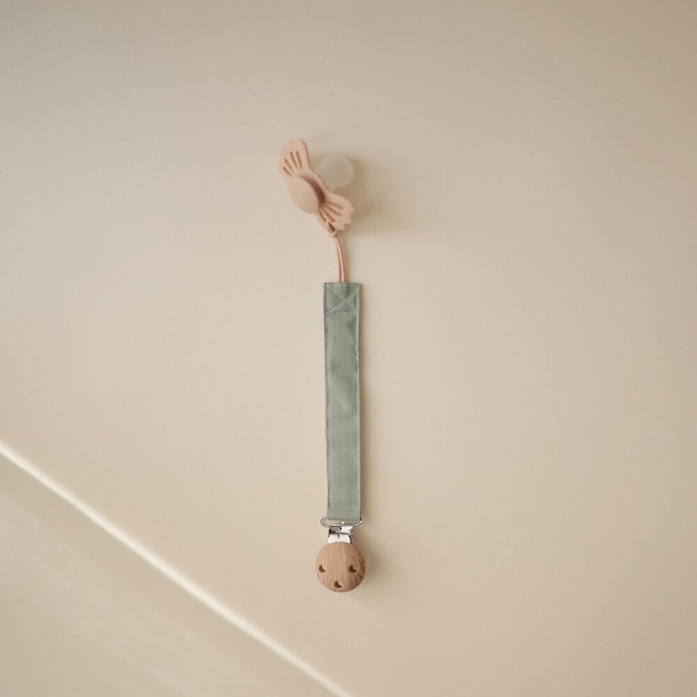 Mushie Mushie | Linen Pacifier Clip 2-Pack | Olive/Shifting Sand