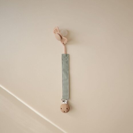 Mushie Mushie | Linen Pacifier Clip 2-Pack | Olive/Shifting Sand