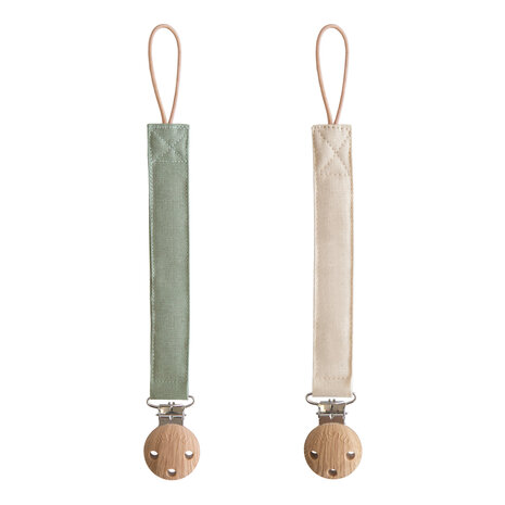 Mushie Mushie | Linen Pacifier Clip 2-Pack | Olive/Shifting Sand