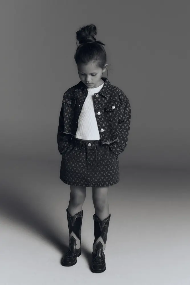 ALIX The Label ALIX The Label | Kids Woven Bull Cropped Denim Jacket | Dark Grey