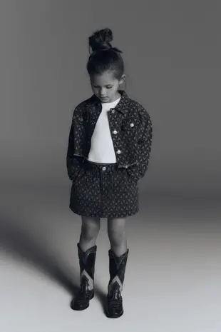 ALIX The Label ALIX The Label | Kids Woven Bull Cropped Denim Jacket | Dark Grey