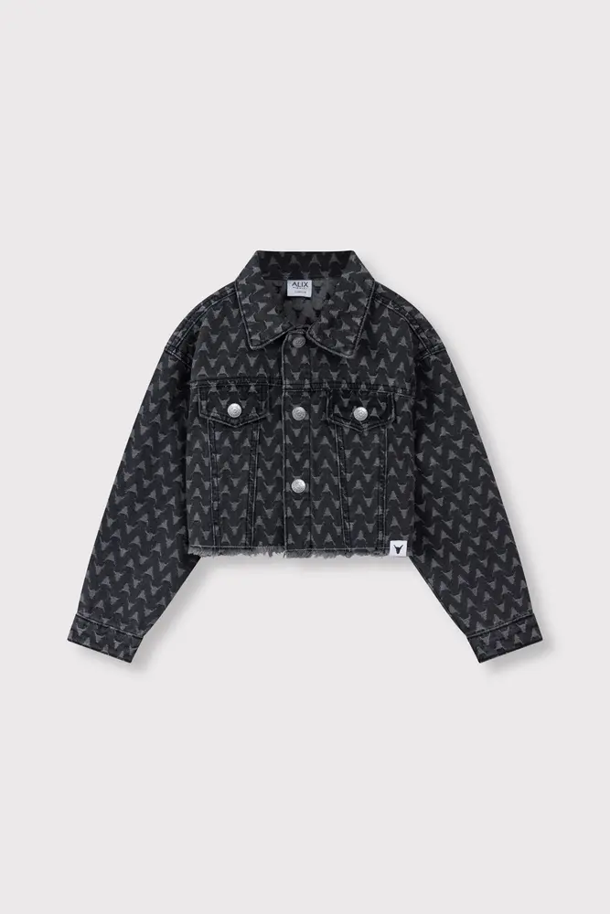 ALIX The Label ALIX The Label | Kids Woven Bull Cropped Denim Jacket | Dark Grey