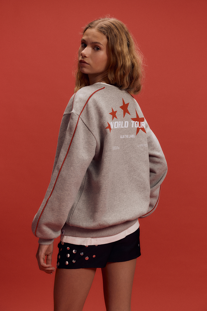 ALIX The Label ALIX The Label | Kids Knitted Text Print Sweater | Soft Grey Melange