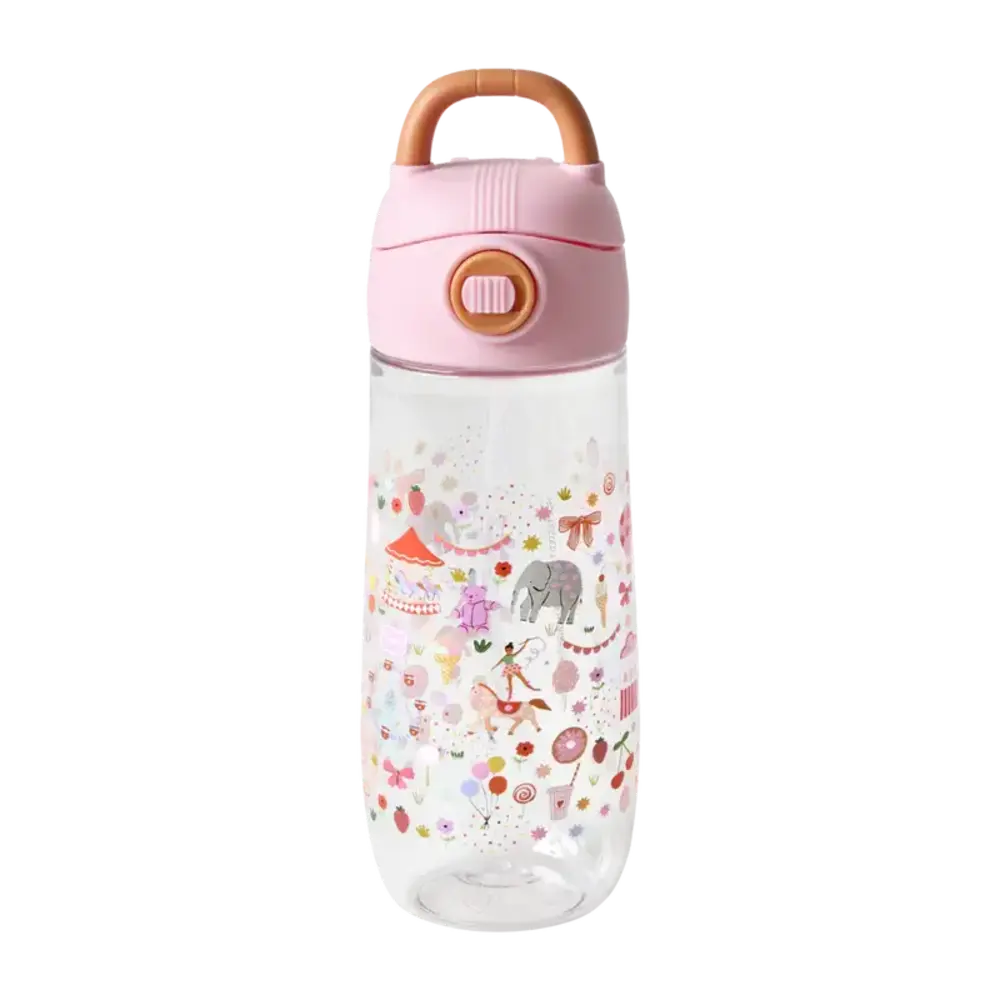 Rice Everyday Magic Rice | Plastic Kids Drinking Bottle | Pink Fun Fair Print | 550 ml