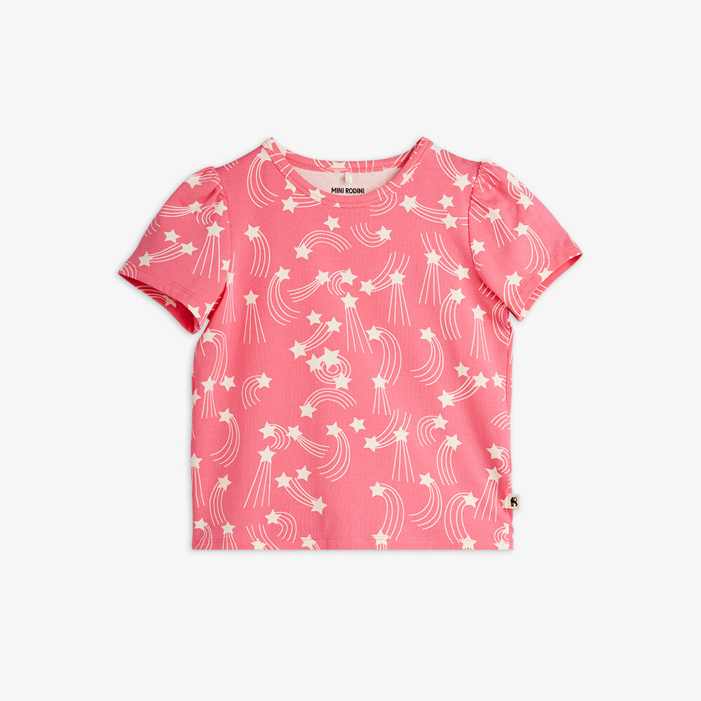 Mini Rodini Mini Rodini | Starfall Aop Puff Sleeve Ss Top | Pink