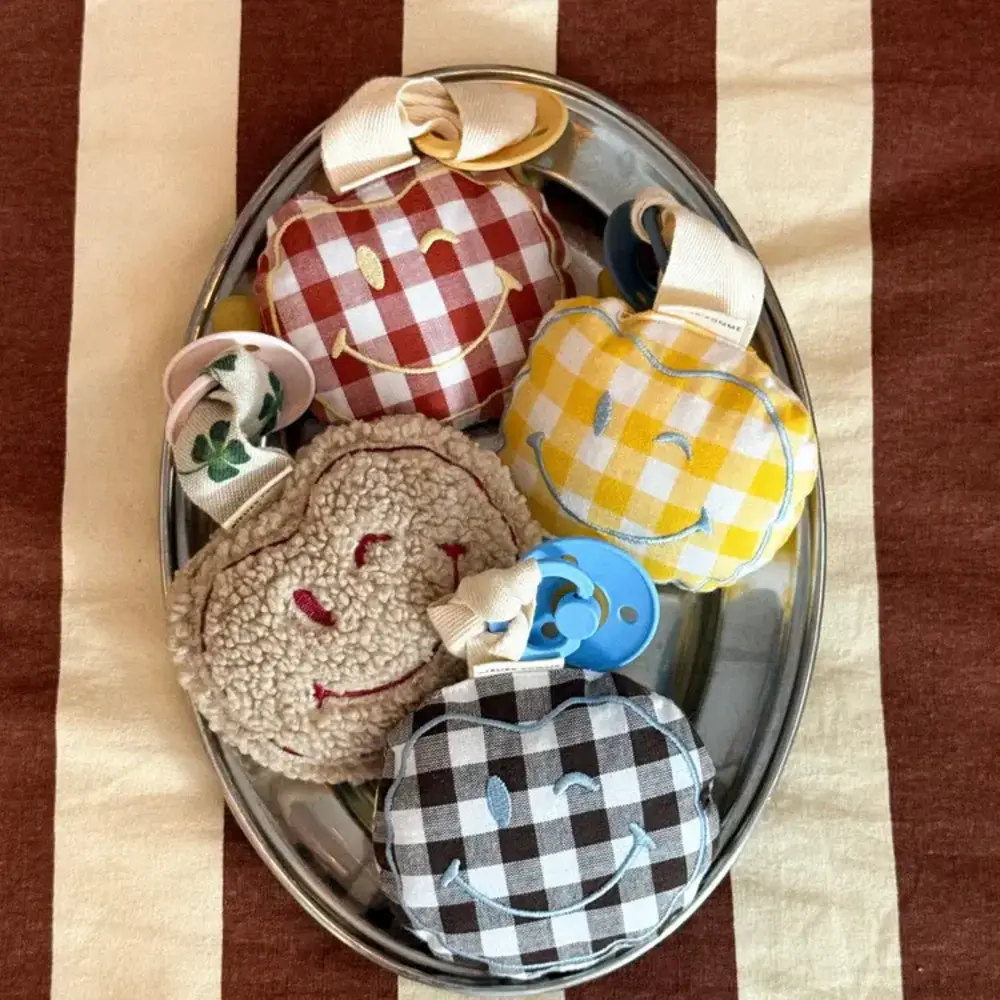 Atelier Pomme Atelier Pomme | Pacifier Cloth | Pomme | Checked Bisous Brique Rood