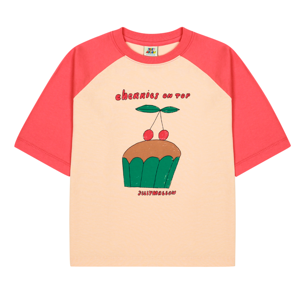 Jelly Mallow Jelly Mallow | Cherry Cupcake Raglan T-shirt | Light Beige