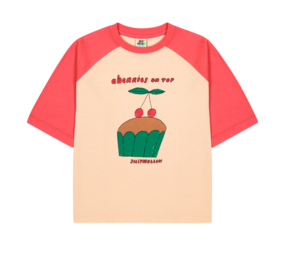 Jelly Mallow Jelly Mallow | Cherry Cupcake Raglan T-shirt | Light Beige