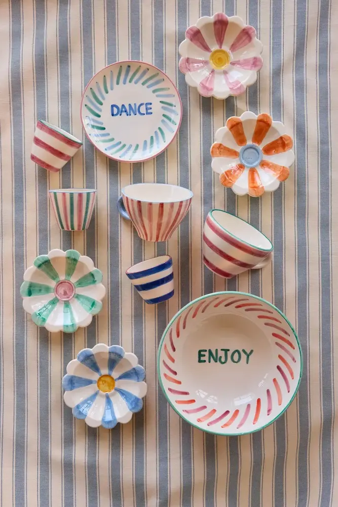 Rice Everyday Magic Rice | Ceramic Tea Cup | Hand Painted Stripes | 150 ML